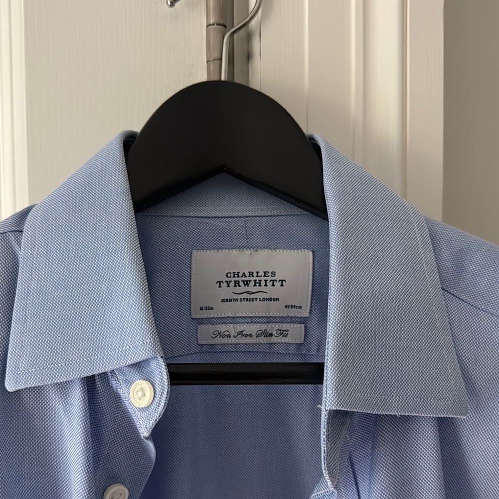 Charles Tyrwhitt Blue Dress Shirt Premium Fabric Slim Fit Non-iron